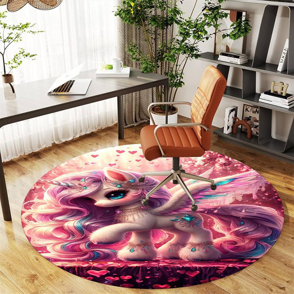 1PC Unicorn Fantasy Wings Round Chair Mat Area Rug - Non-Slip, Floor Mat for Office, Bedroom, Home Decor Christmas Gift C0528021