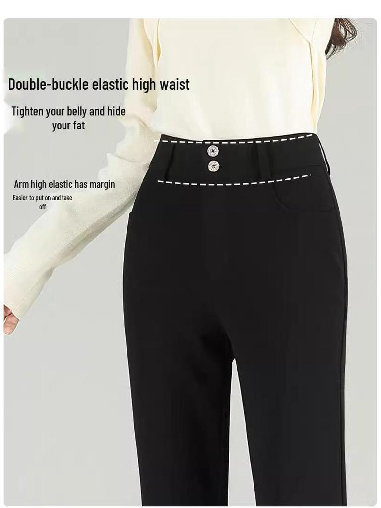 Women's Black Micro Flare Pants - 2025 Spring Collection, High Waist Elastic Slimming Fit, Drapey Suit Style