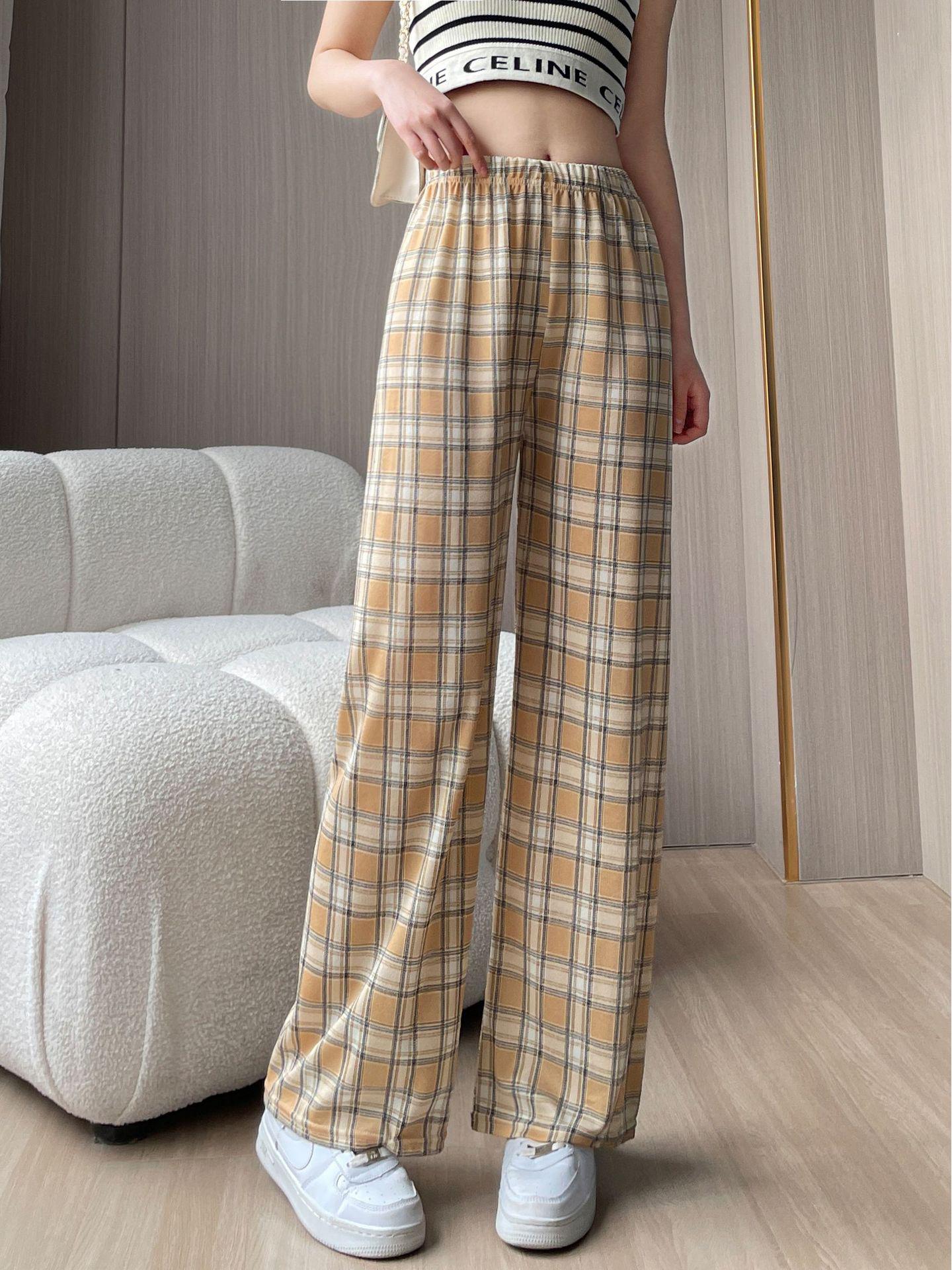 

Plaid High-Waist Wide Leg Pants - Lightweight, Versatile, Plus Size, Women s Slimming Loose Fit, Spring/Summer Style. One Size