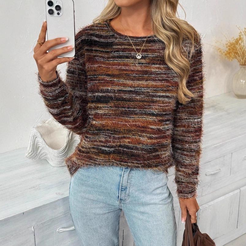 2026 Women's Autumn/Winter Round Neck Loose Long Sleeve Tassel Knit Top