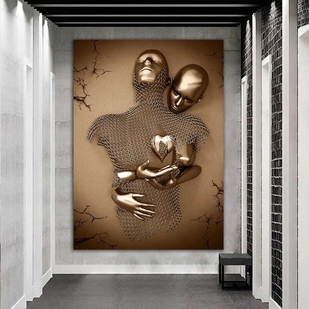 Modern Metal Figure Statue Art Romantic Minimalist Wall Art Print Canvas Painting Posters for Living Room Modern Home Decor
