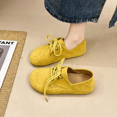 2025 Spring New Handmade Imitation Leather Women's Shoes Mori Retro Round Head Soft Sole Frosted Leather Versatile Literary Single Shoes