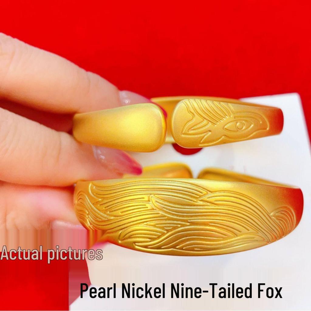Elegant Vietnamese Sand Gold Pearl Nine-Tailed Fox Openable Bangle Luxury Bracelet
