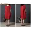 Lady Summer Dress O Neck Short Sleeves Pure Color Loose Side Pockets Knee Length Pullover Casual Commute Midi Dress