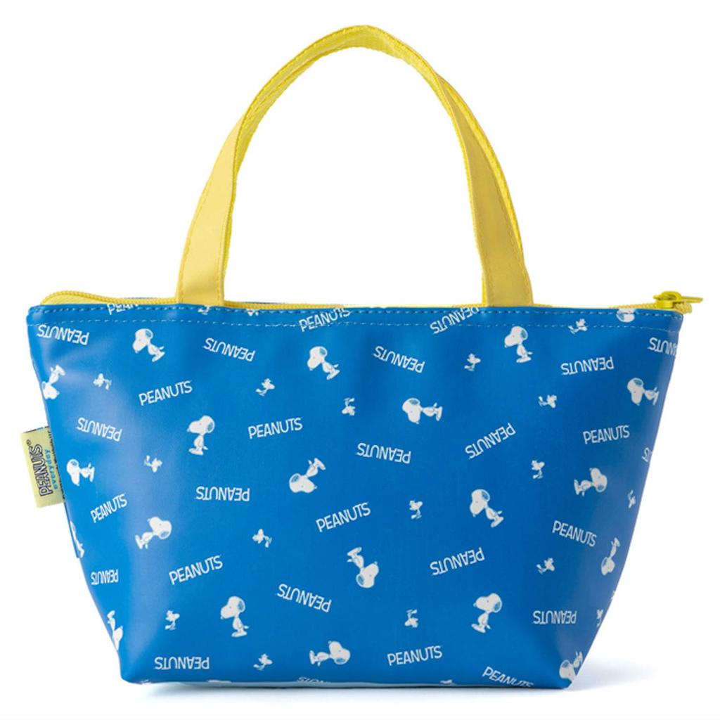 Asahi Koyo Snoopy Insulated Lunch Tote 16cm High X 28cm Wide X 10cm with Ice Pack "Feed Me," Deep, Pocket, Blue, SN-P20