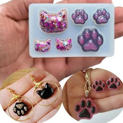 Cute Simple Creative Cat Claw Crystal Epoxy Resin DIY Silicone Mold Cat Face Cat Claw Keychain Jewelry Pendant Mold Accessories