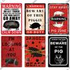 Putuo Decor Warning Tin Sign Vintage Metal Sign Pig Caution Plate Warning Decorative for Zoo Piggy Farm House Wall Decor