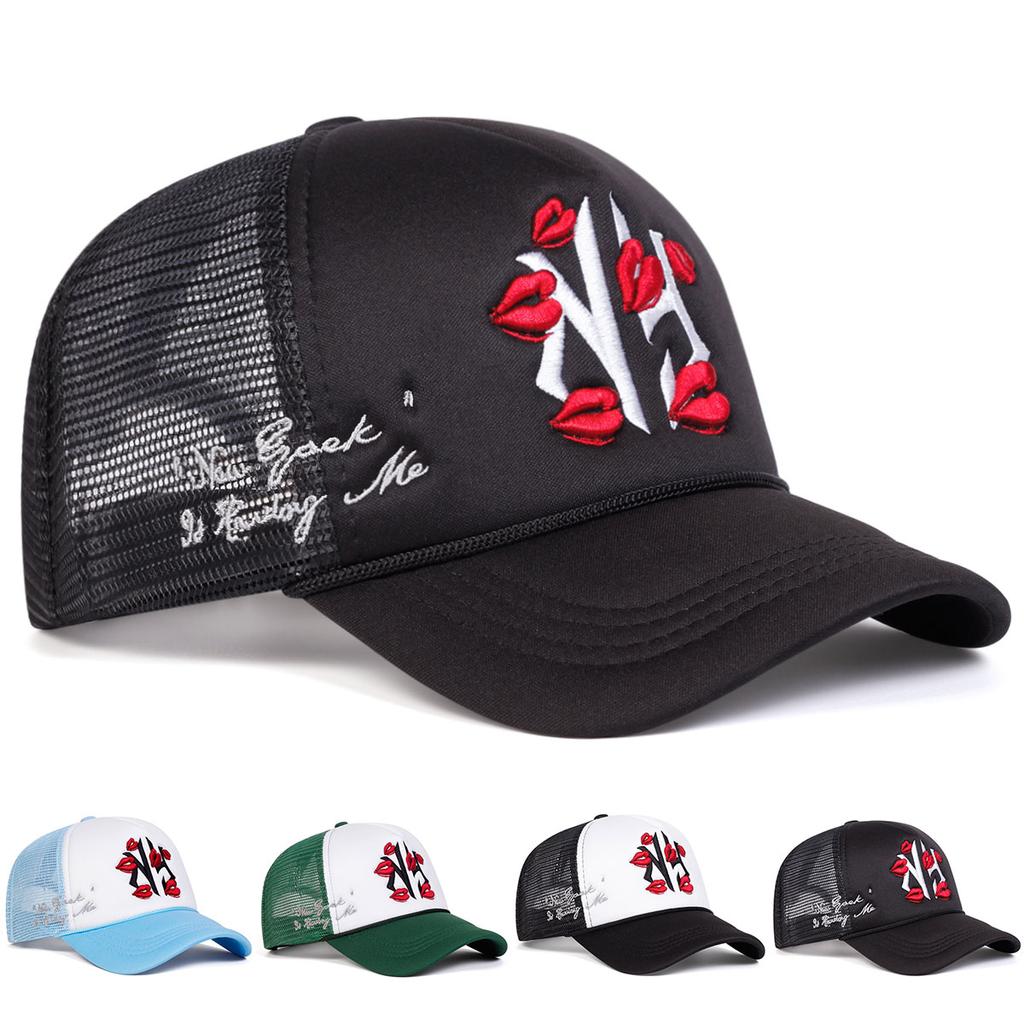 Men Gothic NY Lip Letter Embroidered Baseball Cap Mesh Hat Outdoor Adjustable Sunscreen Leisure Hat Spring Autumn Travel Tourism Beach Vacation