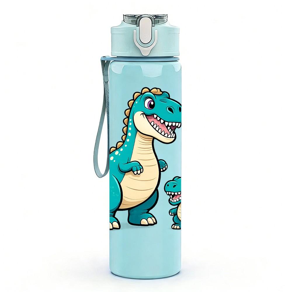 1PC Parent Kid Dinosaur Cartoon 750ml Color Plastic Sports Water Bottle Leakproof Flip Straw Lid Suitable for Sports Office Home Use