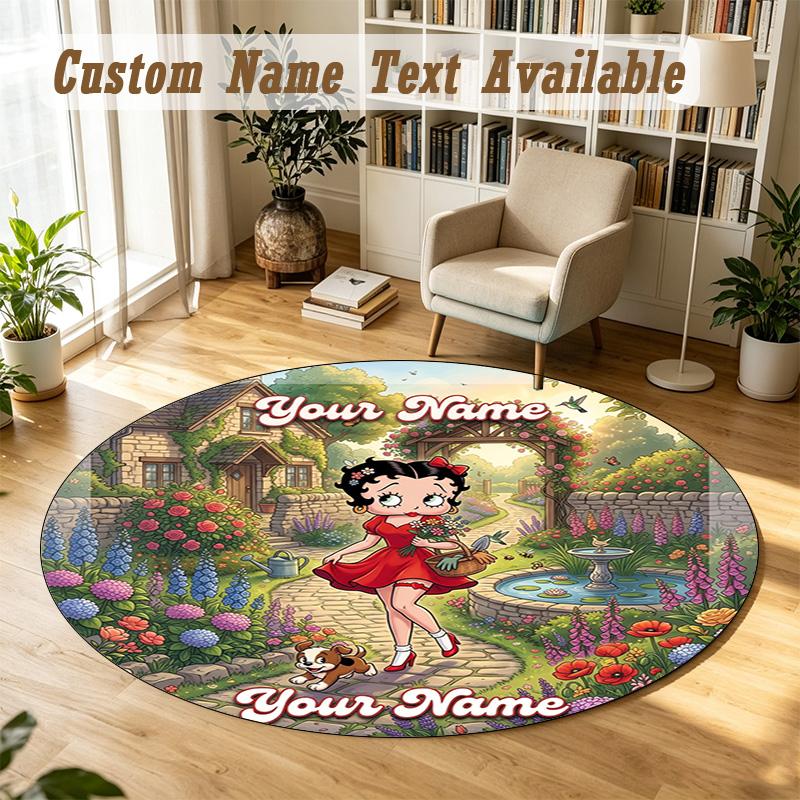 Betty Boop Personalized Round Rug Support Custom Name, Soft Home Decor Mat