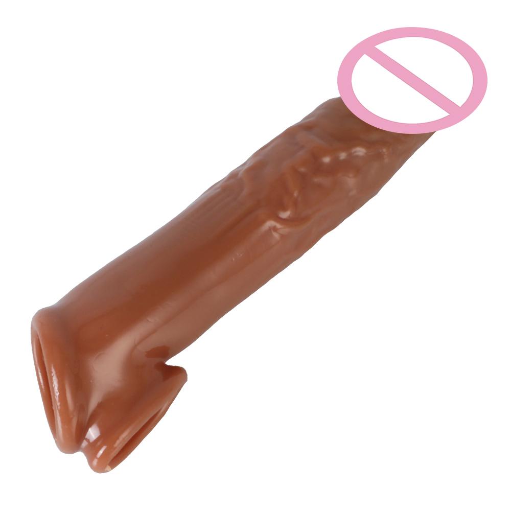 Sexuální hračky pro muže na zvětšování penisu pro muže Oddálení ejakulace pro muže Realistický kondom na penis 18cm Prodlužovač rukávů na penis