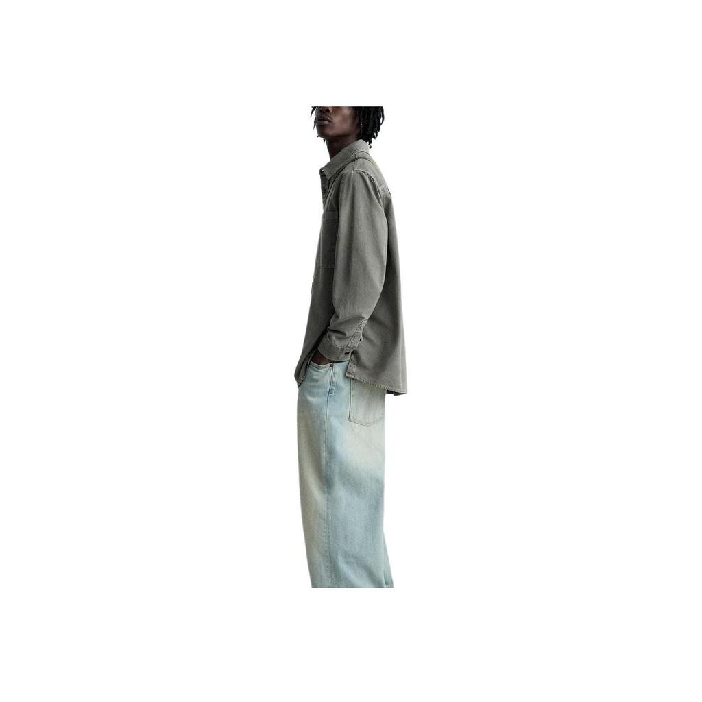 Zara Loose Fit Plain Color Comfortable Long Sleeve Shirt Men Shirts Gray 7446420-802