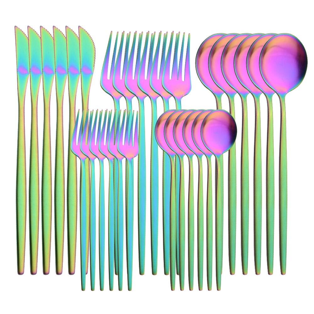 30PCS Geschirr Matte Grün Gold Bunte Edelstahl Besteck Messer Dessert Gabel Löffel Party Home Küche Geschirr Besteck Set