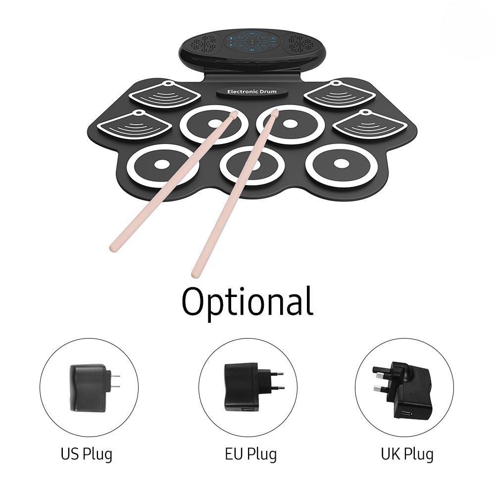Portable 9 Pads Electronic Drum Set Roll Up Silicone Practice Drum Pad Rechargeable Multifunction Tabletop Drum