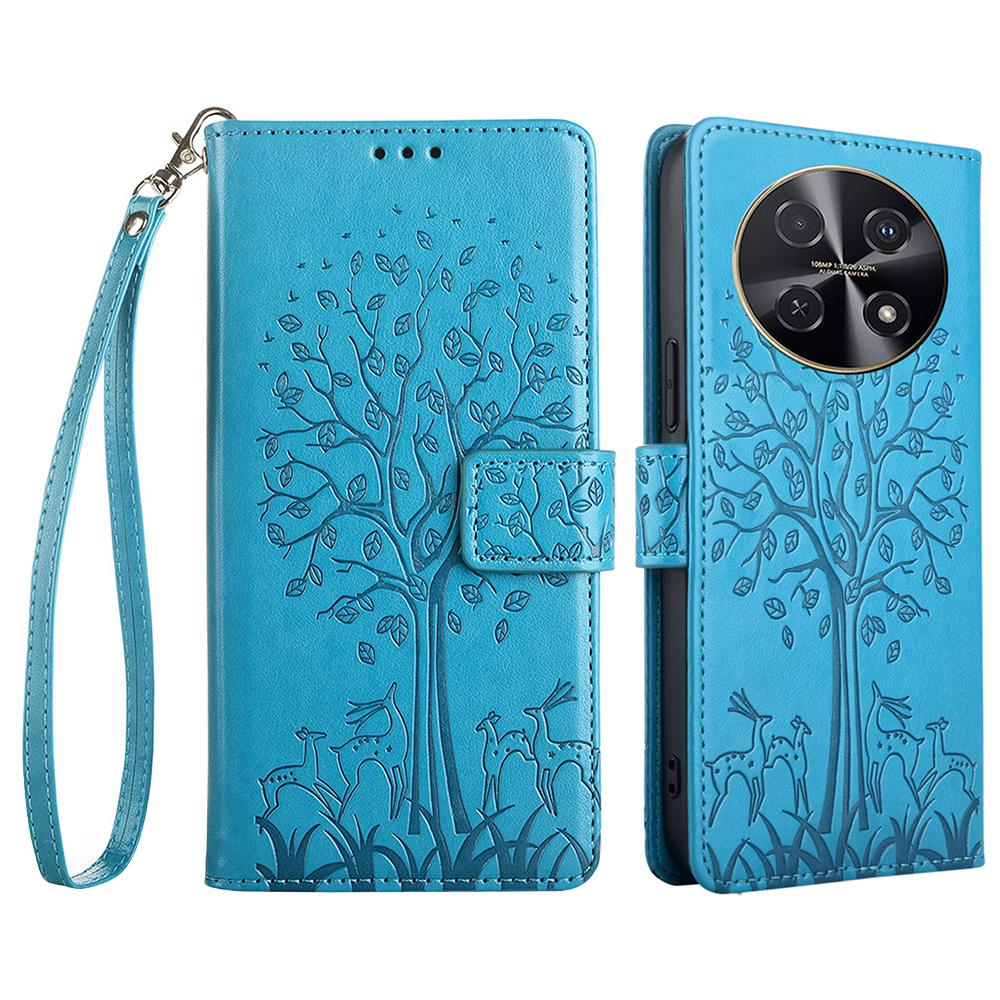 

For Huawei nova 12i 4G Leather Wallet Stand Case Tree Imprinted Cell Phone Cover Blue