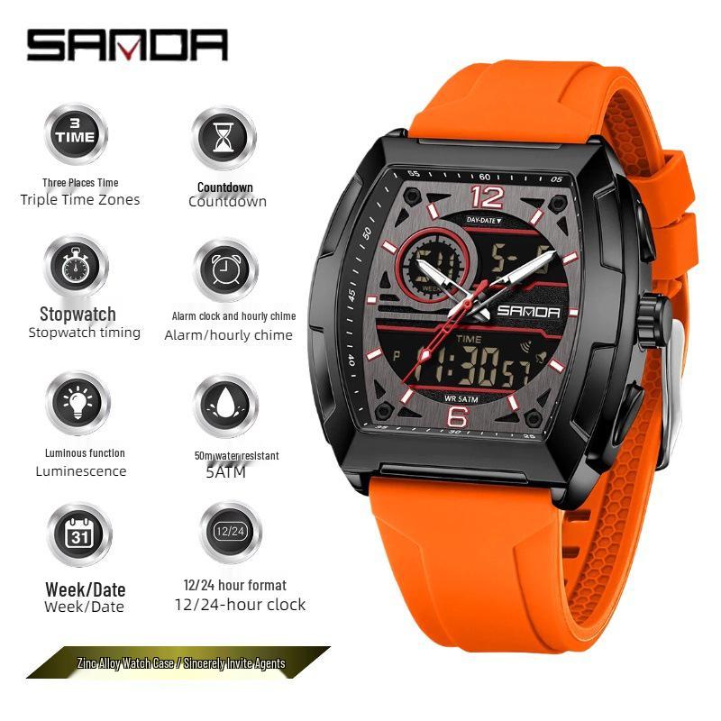 SANDA Men's Multifunctional Sports Watch - Dual Display, Waterproof, Casual & Versatile.