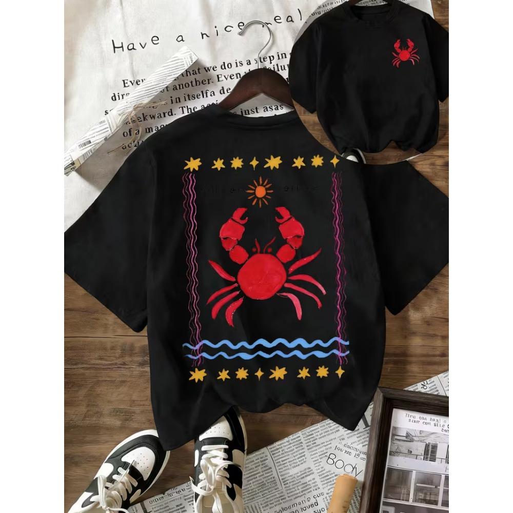 

Out of Office Crab Graphic T-Shirt, Summer Beach Ocean Print Casual Tee, White Short Sleeve Crew Neck Top for Men Women Wear S