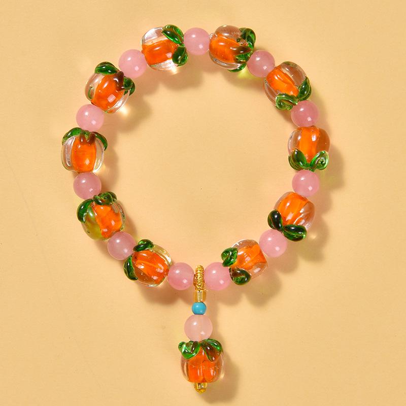 Persimmon Ruyi Glass Bead Bracelet: Women's Handmade Good Luck Jewelry, Popular Tourist Souvenir