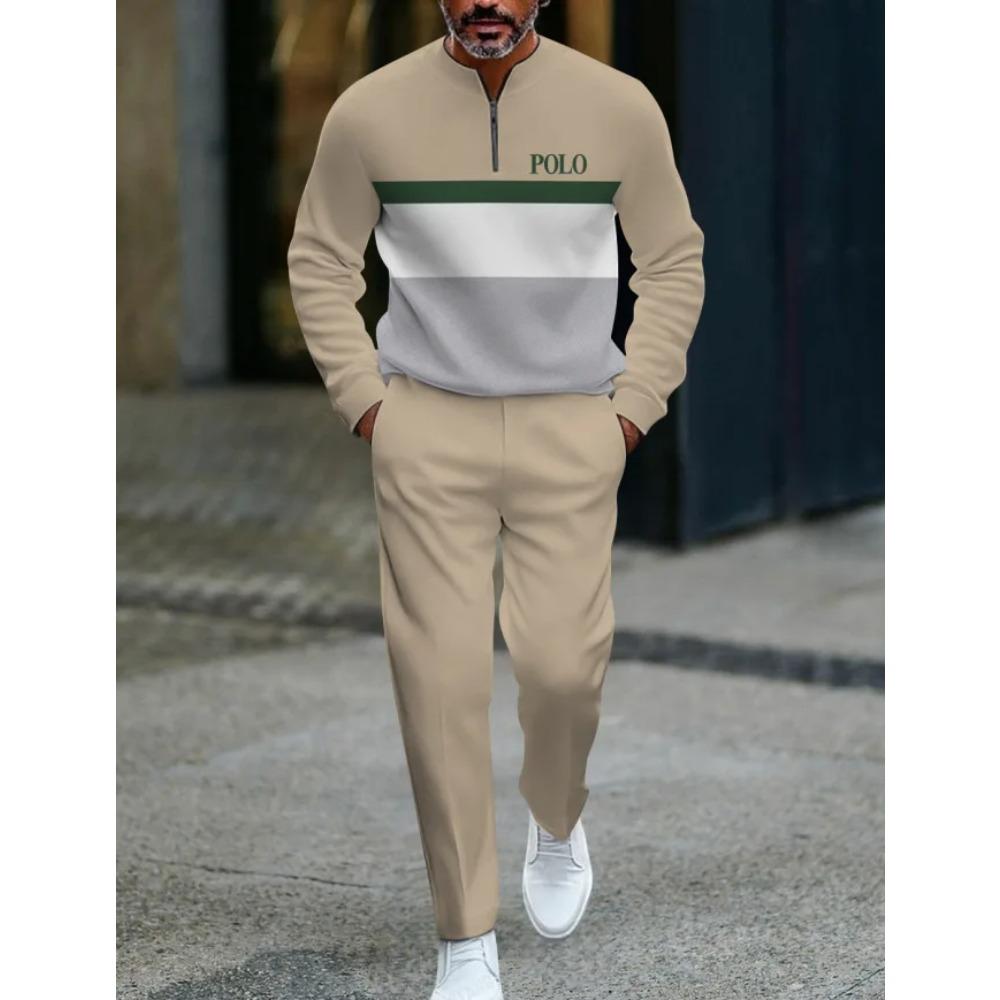 Herren Mode Stil Gedruckt Zweiteiliges Set 3D Digital Halber Reißverschluss Lässig Trendig Sportbekleidung Herbst und Winter Set