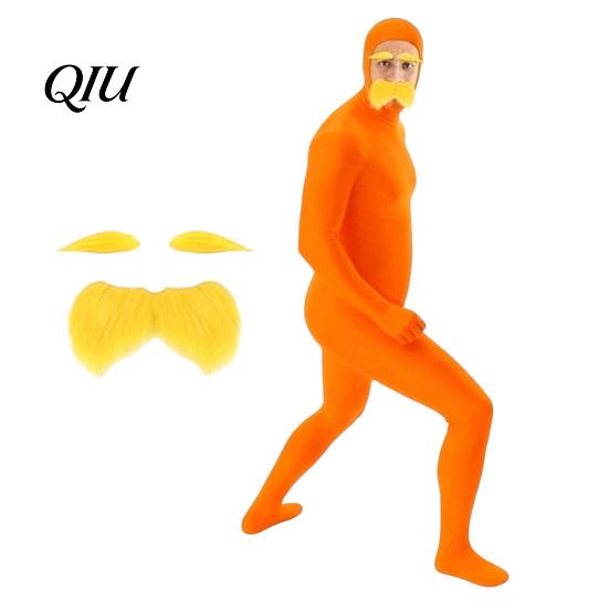 Reading Day Costume Face Open Halloween Costume, Unisex Full Body Orange Bodysuit with Beard Fun Family Eyebrows for Men Women, Adult Stretchy Cosplay