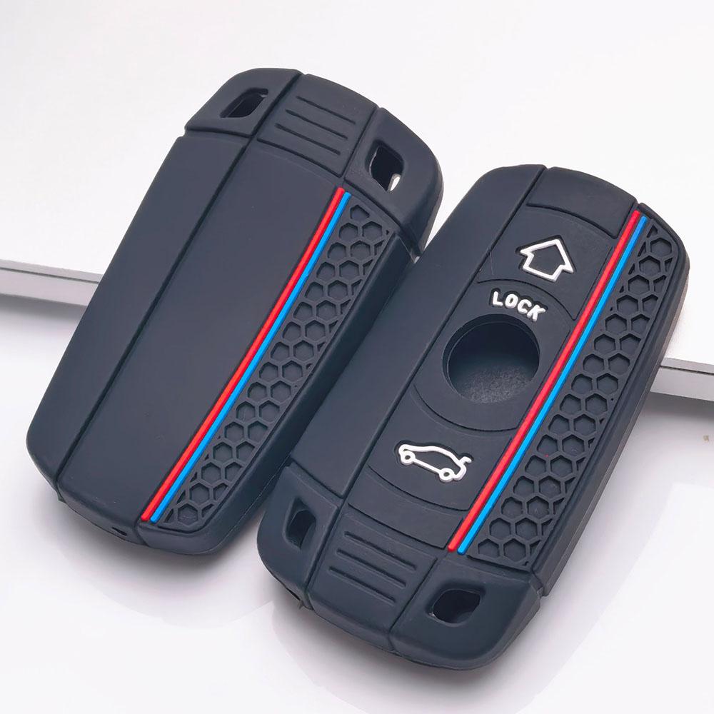 Silicone Car Key Fob Cover Designed for BMW 1 2 3 4 5 6 7 Series X1 X3 X4 X5 X6 M5 M6 Smart Remote Keys This Protective Case Features a Textured Side