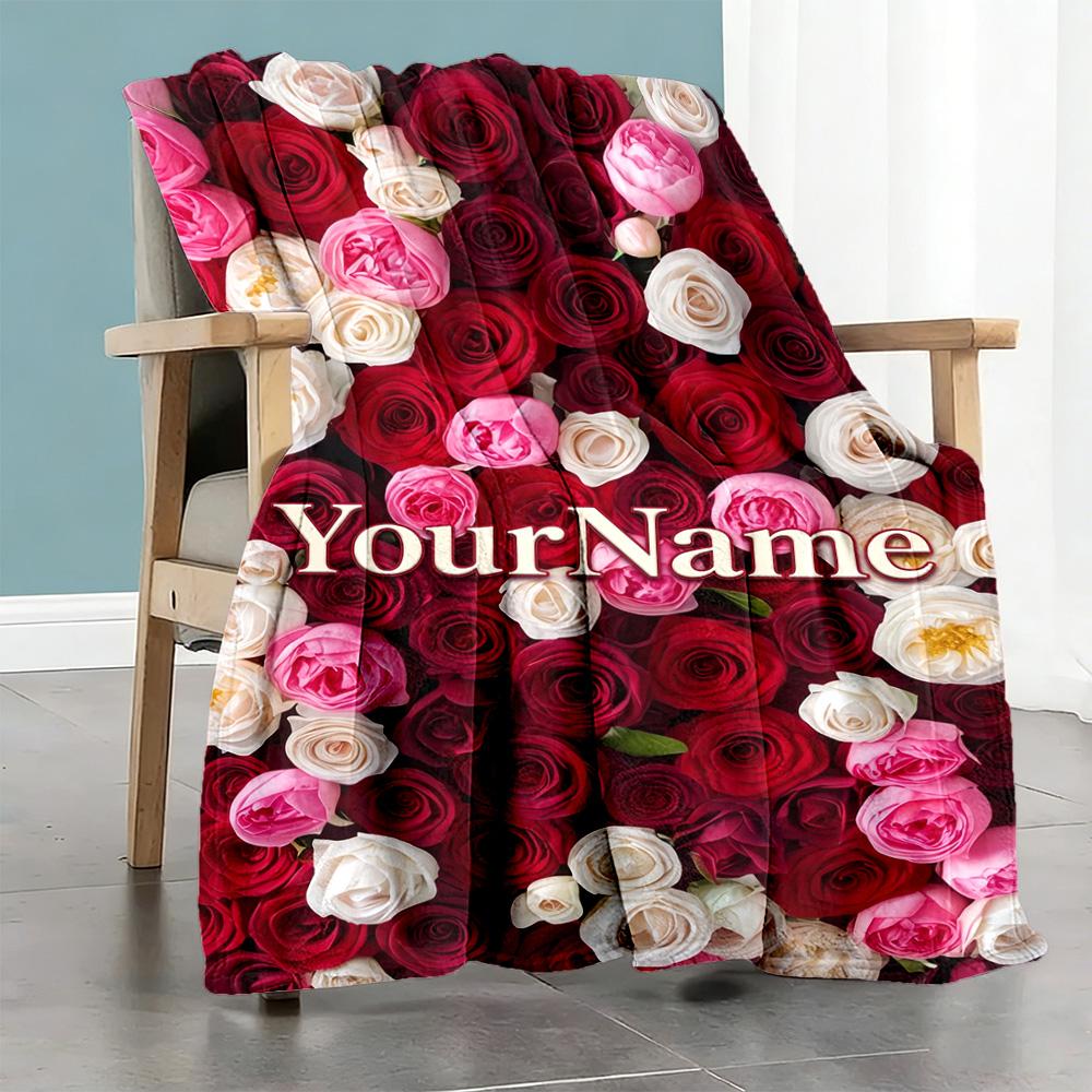 Rose Personalized Name Blanket Gift Personalized Blanket Soft & Cozy Suitable for Bedding Nap Couch Sofa Four Seasons Universal