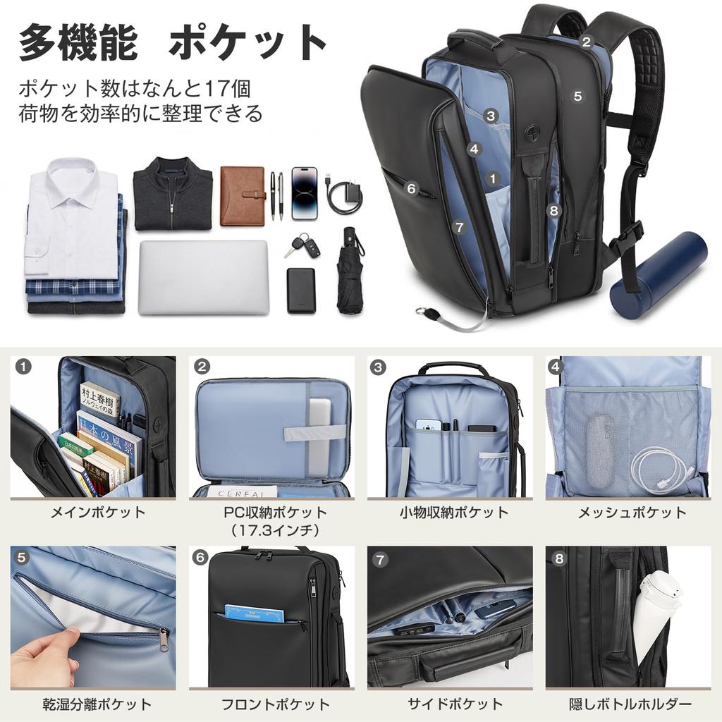 Business Backpack Expandable to 2x its original CK Leather Business Large PC [IPUTIN] Men's - size! Bag, Capacity, 17.3-inch Backpack.
