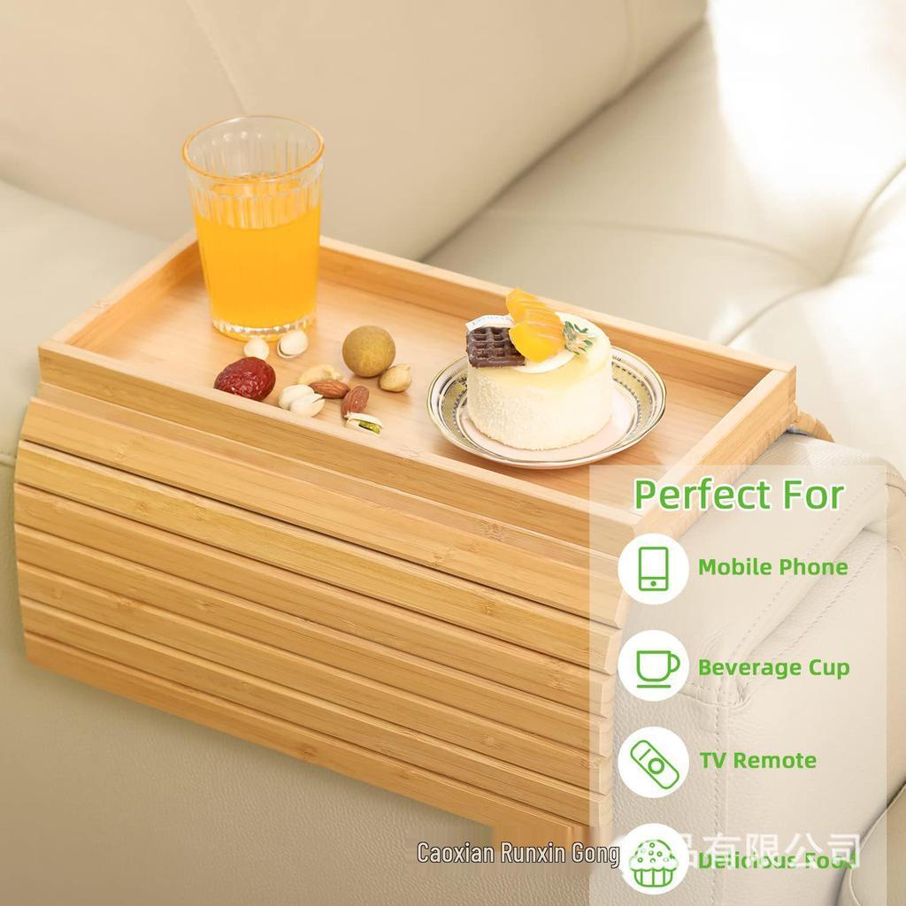 Wooden Sofa Armrest Tray & Storage Box for Drinks and Remotes
