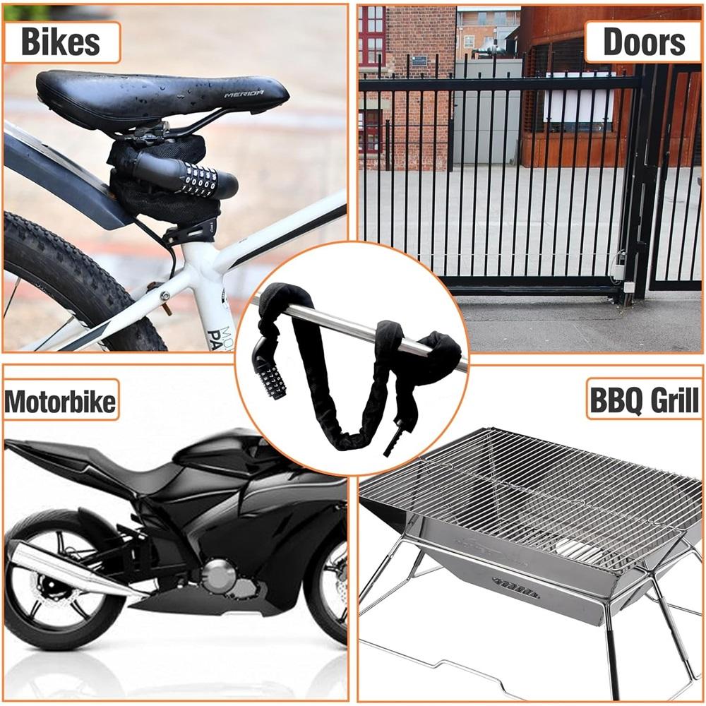 Bicycle Lock Combination, 1.2 Meters X 6mm Heavy-duty Bike Chain Lock with 5-digit Resettable Code—high-security Anti-cut Bicycle Lock