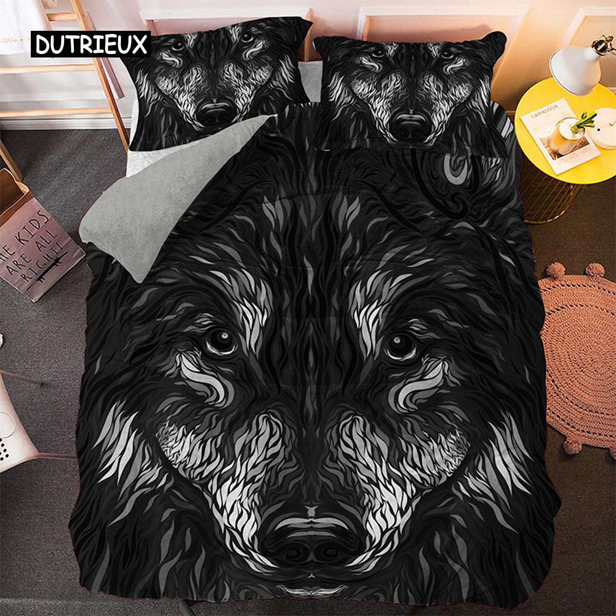 

Модный комплект постельного белья с рисунком волка, пододеяльник с животными, комплект постельного белья размера Queen King, наволочка из 2/3 предметов из полиэстера, чехол для одеяла EU single(135x200cm)