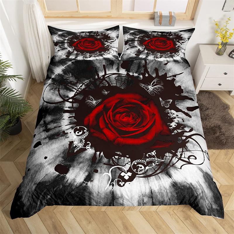 Red Rose Duvet Cover Twin King Romantic Theme Floral Bedding Set Microfiber Love Heart Flowers Quilt Cover For Girl Teen Wedding