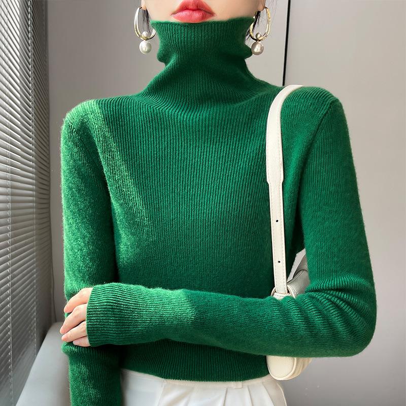 Autumn Winter Wool Sweater Women Turtleneck Solid Elastic Slim Knitted Pullover Fashion All-match Elegant Comfort Casual Tops
