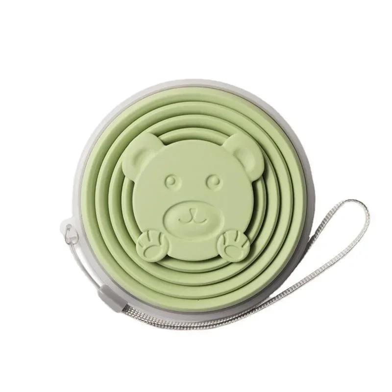 180ml Outdoor Silicone Folding Cup Travel Casual Mug Cartoon Bear Collapsible Reusable Drinking Cup with Lids Retractable Cups