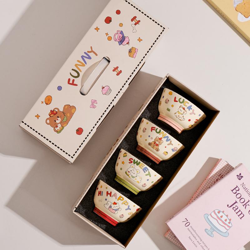 Cute Rice Bowl 2025 Tableware Household Bowl Gift Box Set Cartoon Dessert Bowl Souvenir Ceramic Rice Bowl