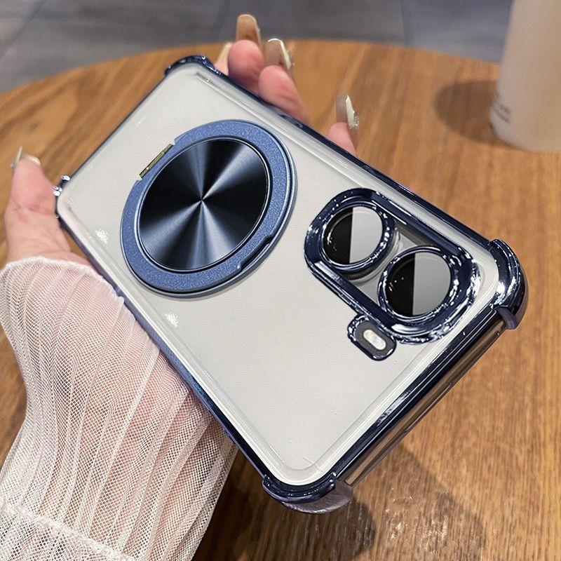 For MI POCO X7 Pro Case Transparent Electroplating 360° Rotating Bracket TPU Anti-fall Cover For Redmi turbo4 Note 14 Pro 5G