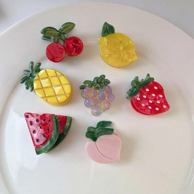 Cartoon Fruit Grabber Cute Strawberry Lemon Cherry  Acetate Hair Clip  Grape Bangs Crushed Hair Clip  Top Clip Hair Accessory
