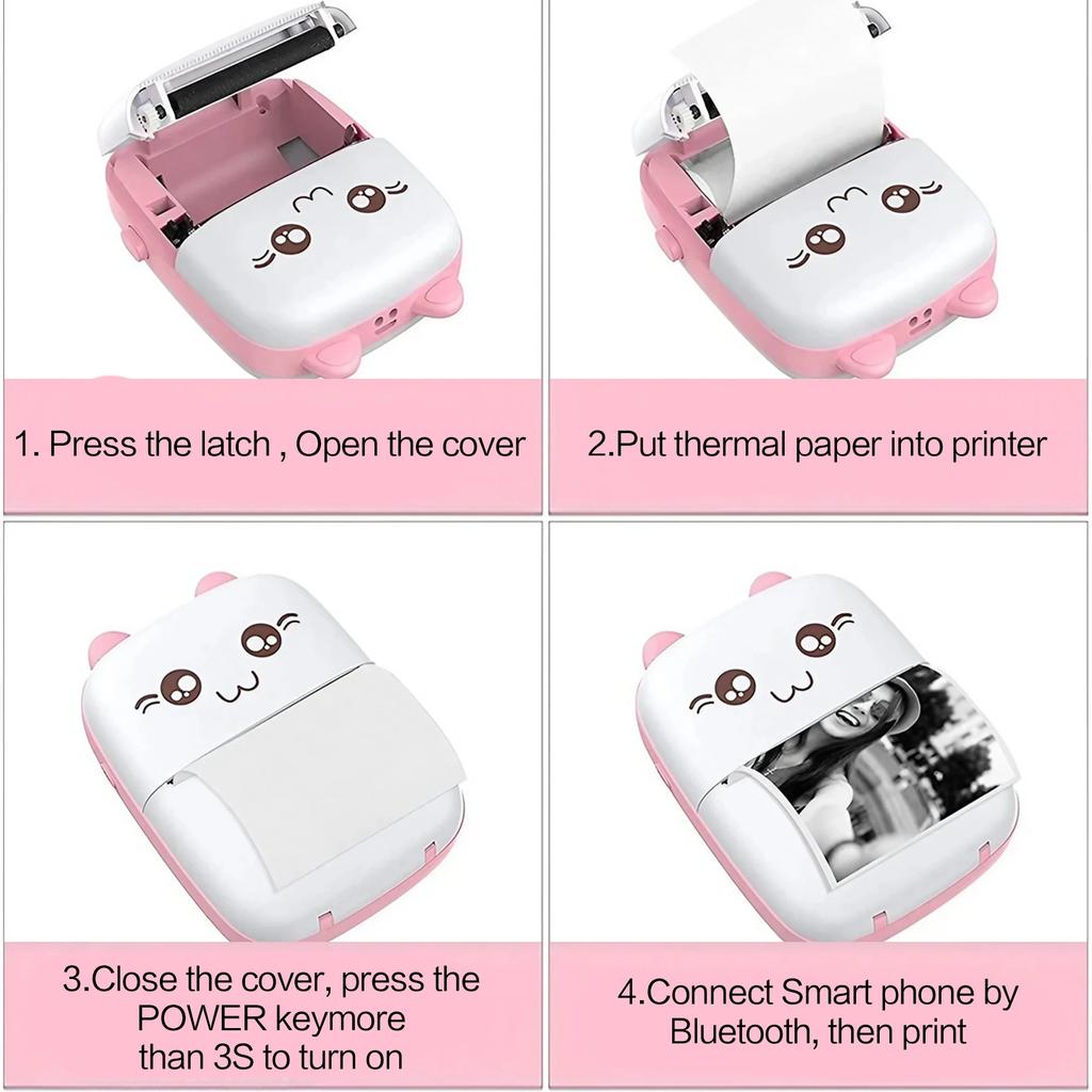 Mini Imprimante Thermique Bluetooth Portable HD Sans Fil Papier Auto-adhésif pour Étiquette Photo Reçu Liste de Notes