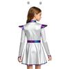Girls Halloween Alien Costume Long Sleeve Zip Up A Line Dress Belt Hair Hoop Shiny Metallic Robot Outer Space Costume for Party