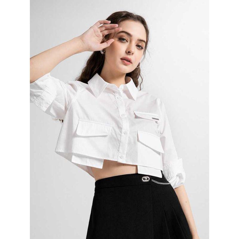 

Huaqingling 2025 Summer New Arrival Pure Cotton Women s Team Pocket Stylish Shirt Personal Leisure Short Model in White Color Tops Black S(In stock and fast delivery)