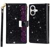 For iPhone 16 Plus Case Starry Sky Carving Leather Wallet Phone Cover