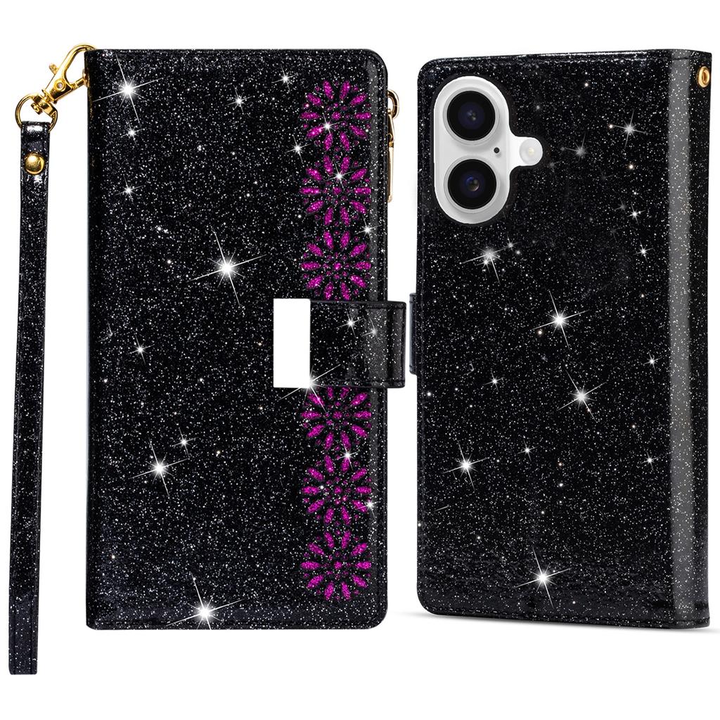For iPhone 16 Plus Case Starry Sky Carving Leather Wallet Phone Cover