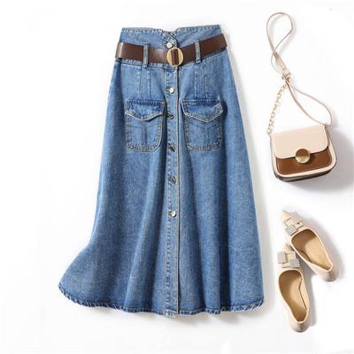 Plus Size Denim Skirts Women Vintage Female Elastic High Waist Long Maxi Jeans Skirt