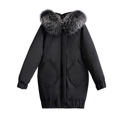Cotton Jacket New Winter Medium and Long Korean Version Loose Thickened Large Fur Collar Cocoon Bat Sleeve Jacket