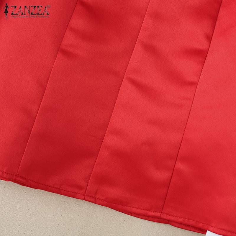 ZANZEA Women Casual V-Neck Solid Color 3/4 Sleeve Blouse