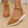 2025 Women's Slingback Sandals Solid Color Pointed Toe Wedge Sandals Breathable Ankle Buckle Casual Comfortable Shoes for Women