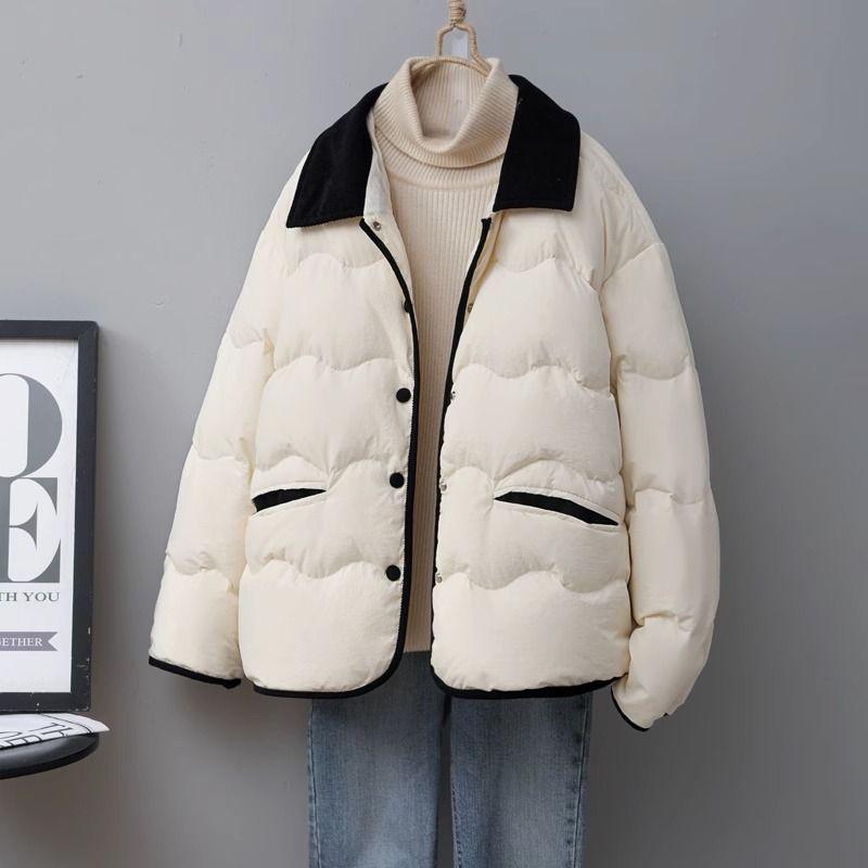 

Корейская женская стеганая короткая куртка с хлопковой подкладкой, повседневное пальто с круглым вырезом, осенние однотонные тонкие парки на пуговицах, мягкая хлопковая одежда XL бежевый