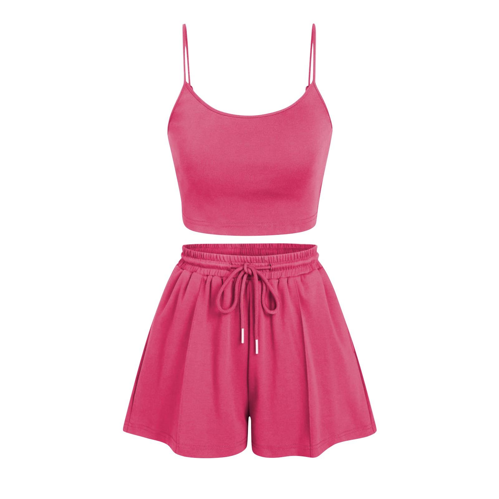 

Женские комплекты из двух предметов, комплект с укороченным топом на бретельках и широкими шортами с U-образным вырезом M