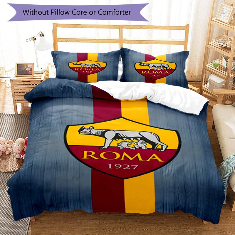 AS Roma1 Football club Printed Pattern Duvet Cover Set – includes 1 duvet cover and 2 matching pillowcases Bedroom decor Christmas gifts