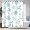 Christmas Shower Curtain Set Winter Floral Decor, Blue Poinsettia Design for Bathroom Made of Waterproof Polyester Fabric with H