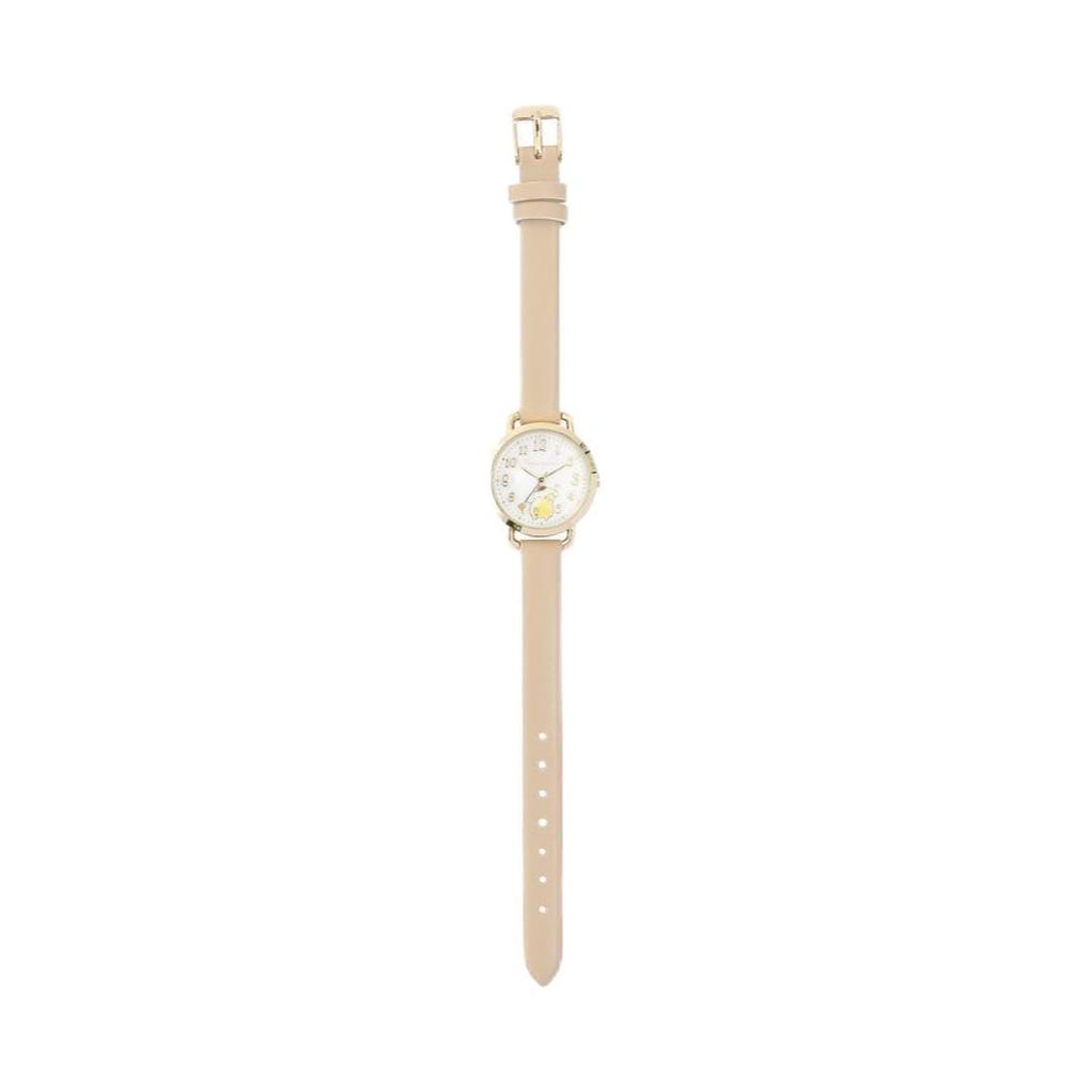 Fieldwork Analog Watch with Sanrio Cute Synthetic Leather Pompompurin Beige Perfect for or Business Women's Characters, Strap, Heart-Shaped Hands,